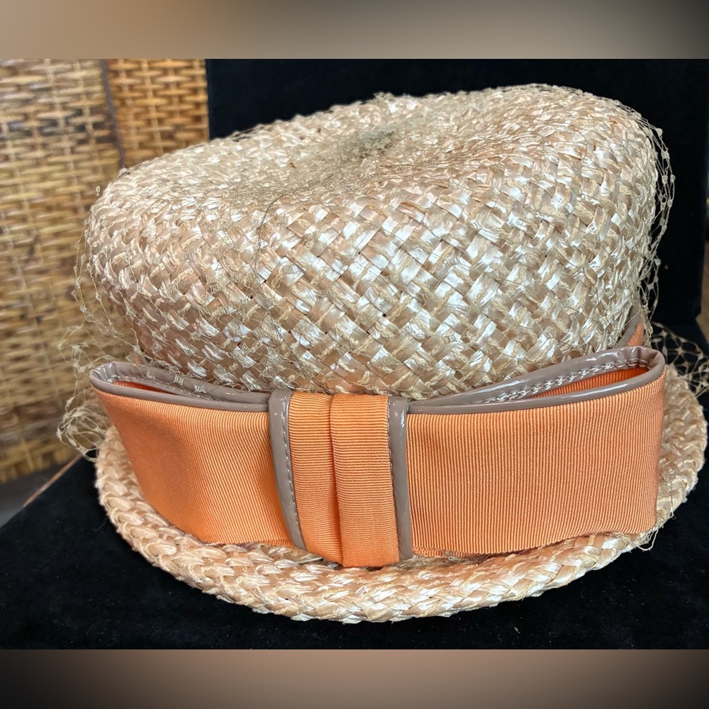 Elegant Tan Straw Hat with Orange Ribbon